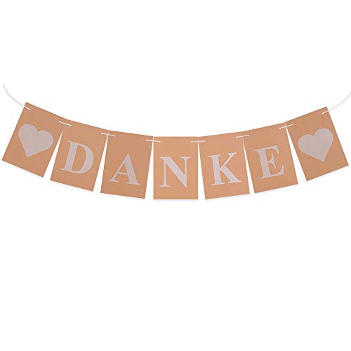 MEJOSER Vintage Girlande Danke mit Herz Wimpel für Hochzeit-Shooting Dekoration für Geschenketischaus aus Kraft Papier Banner 3 Meter für Hochzeit Party Dekoration von MEJOSER