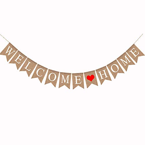 MEJOSER Willkommen Home Girlande Welcome Home Banner Jute Stoff rustikale Sackleinen Bunting, 2,8 M Vintage Willkommen Home Dekoration für Familie Party Dekoration Photo Booth Props Foto Requisiten von MEJOSER