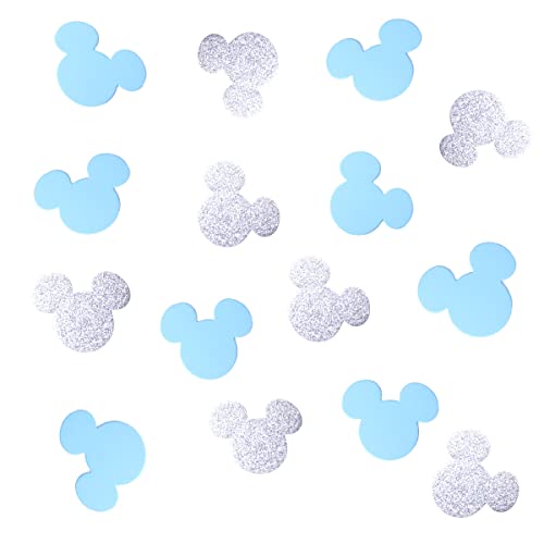 Konfetti, Mickey-Maus-Thema, silberfarbener Glitzer und babyblau, Minnie Mouse, Mickey-inspiriertes Konfetti für Jungen, Geburtstag, Party, Hochzeit, Brautparty, Festival, Mottoparty, Dekoration, von MEKEET