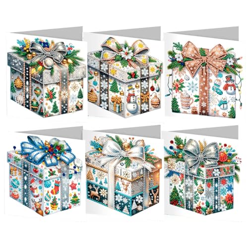 6 Stück Weihnachtskarten Diamond Painting, Diamond Painting Karten Mit Blanko Umschlag, 5D DIY Diamant Paintings Weihnachten Karten Geschenk(Type B) von MEKLITRZ