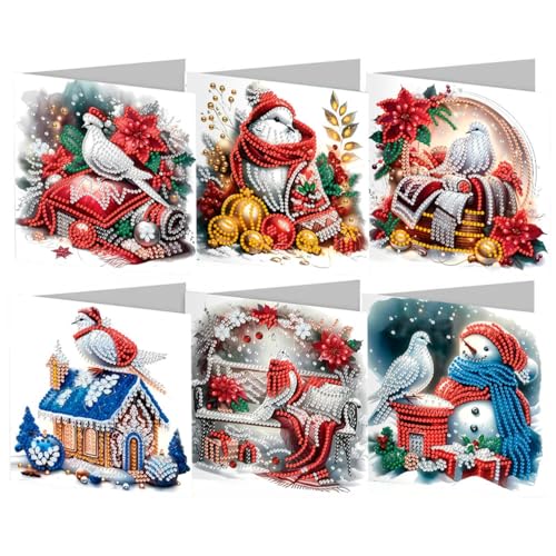 6 Stück Weihnachtskarten Diamond Painting, Diamond Painting Karten Mit Blanko Umschlag, 5D DIY Diamant Paintings Weihnachten Karten Geschenk(Type C) von MEKLITRZ