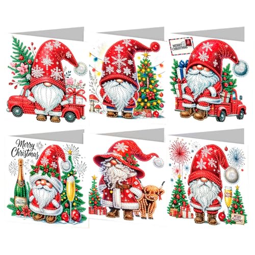 6 Stück Weihnachtskarten Diamond Painting, Diamond Painting Karten Mit Blanko Umschlag, 5D DIY Diamant Paintings Weihnachten Karten Geschenk(Type D) von MEKLITRZ