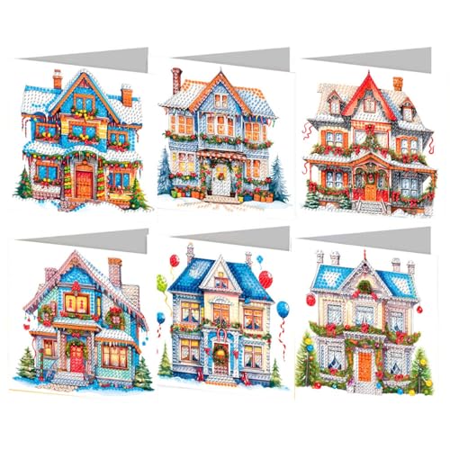 6 Stück Weihnachtskarten Diamond Painting, Diamond Painting Karten Mit Blanko Umschlag, 5D DIY Diamant Paintings Weihnachten Karten Geschenk(Type F) von MEKLITRZ