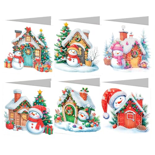 6 Stück Weihnachtskarten Diamond Painting, Diamond Painting Karten Mit Blanko Umschlag, 5D DIY Diamant Paintings Weihnachten Karten Geschenk(Type G) von MEKLITRZ