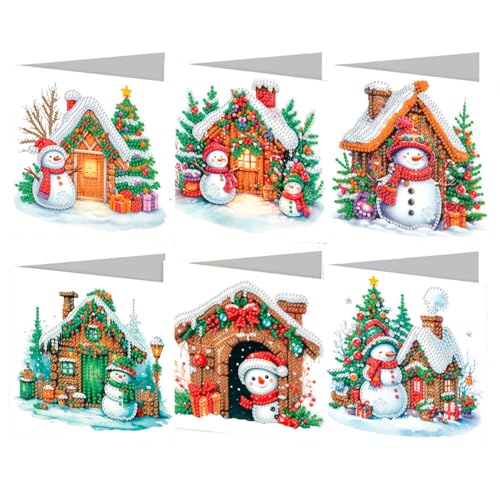 6 Stück Weihnachtskarten Diamond Painting, Diamond Painting Karten Mit Blanko Umschlag, 5D DIY Diamant Paintings Weihnachten Karten Geschenk(Type H) von MEKLITRZ