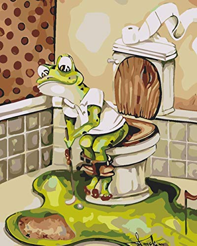 Malen Nach Zahlen Erwachsene Frosch Spielt Golf Auf Der Toilette Malen Nach Zahlen Für Erwachsene DIY Ölgemälde Kit Für Kinder Anfänger 40 x 50 cm von MEKVF