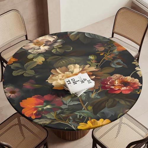 MELEYELIN Runde Tischdecke mit Blumenmuster, wasserdicht, abwischbar, runde elastische Tischdecke, 114,3 cm - 127 cm, runde Tischdecke für Picknick, Essen, Outdoor von MELEYELIN
