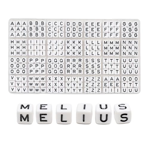 MELIUS Quadratische Acrylperlen mit großen Buchstaben, 10 x 10 mm, große Alphabet-Paracord-Perlen für Schmuckherstellung, DIY-Halsketten, Halsbänder, Schlüsselanhänger, Armbänder, 252 Stück, Weiß MELIUS Quadratische Acrylperlen mit großen Buchstaben, 10 x 10 mm, große Alphabet-Paracord-Perlen für Schmuckherstellung, DIY-Halsketten, Halsbänder, Schlüsselanhänger, Armbänder, 252 Stück, Weiß von MELIUS