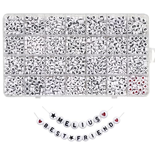 Melius Acrylic Letter Beads, 1450 Pcs 4x7mm Round Alphabet Beads in 28 Grid Box for Jewelry Making, DIY Bracelets, Necklaces, Key Chains, Bracelets (4x7mm, White) von MELIUS