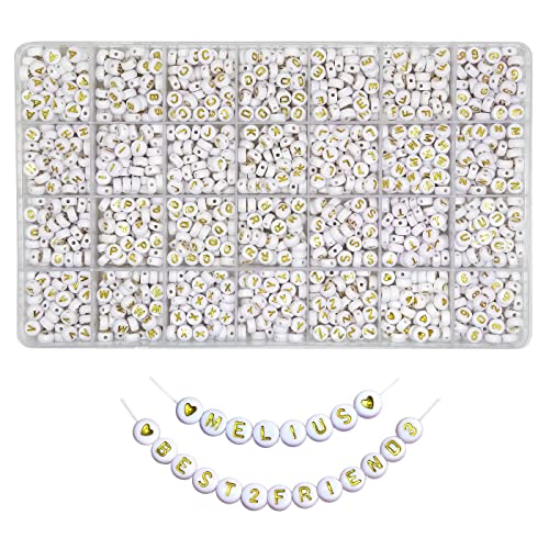 Melius Buchstabenperlen aus Acryl, goldfarben, 1450 Stück, 4 x 7 mm, runde Alphabet-Perlen in 28 Gitter-Box für Schmuckherstellung, DIY-Armbänder, Halsketten, Schlüsselanhänger, Armbänder von MELIUS