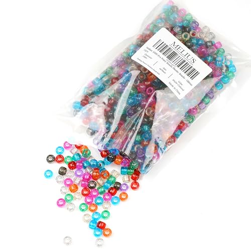 Melius Pony-Perlen, 9 mm, Acryl, bunte Pony-Perlen für Armbänder, Haarzöpfe, Schmuckherstellung, 1000 Stück (Glitzerfarben) von MELIUS