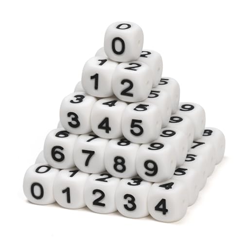Melius Silikon-Zahlenperlen 0–9, 12 mm, quadratische Zahlenperlen für Stifte, Schlüsselanhänger, Basteln, 50 Stück von MELIUS