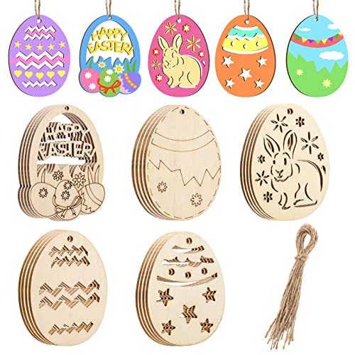 MELLIEX 20 Stück Ostereier Holzanhänger, Osterdekoration aus Holz Ostern Anhänger zum Bemalen Osterschmuck Holz zum Ornamente Aufhängen mit Juteseil von MELLIEX