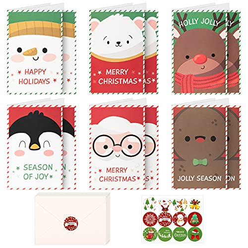 MELLIEX 12 Stück Grußkarten Weihnachten, Postkarten Blanko Weihnachtskarten Weihnachten Klappkarten Set mit Umschlägen und Aufkleber von MELLIEX