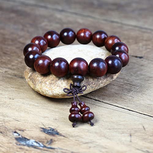 MELRIE 1 Stück rote Rosenholz Armbänder Buddha Yoga Armband Holzperlen Strang Bracelet-15mm von MELRIE