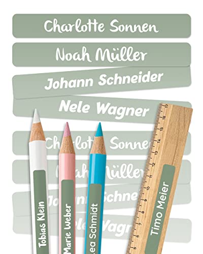 melu kids® Namensaufkleber Kinder für Schule & Kita (75 Stück, einfarbig) - Personalisierte Aufkleber mit Namen für Stifte und Schulsachen - Wasserfest in Spülmaschine - Grün von MELU Kids