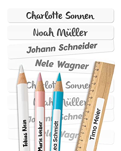 melu kids® Namensaufkleber Kinder für Schule & Kita (75 Stück, einfarbig) - Personalisierte Aufkleber mit Namen für Stifte und Schulsachen - Wasserfest in Spülmaschine - Weiß von MELU Kids