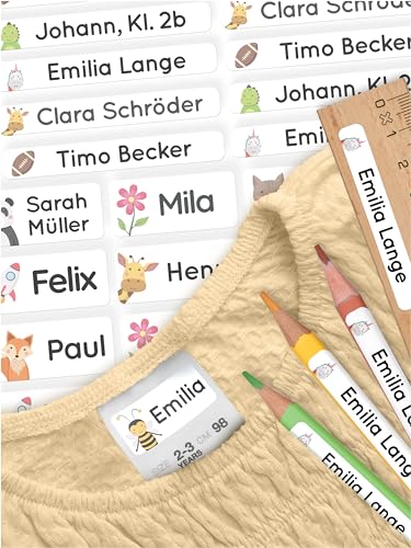 melu kids® Namensaufkleber Set Kinder für Schule Stifte - Kleidung & Gegenstände (140 Sticker) - Personalisierte wasserfeste Aufkleber in verschiedenen Größen (weiß) von MELU Kids