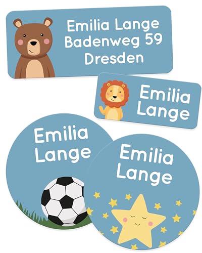 melu kids® Namensaufkleber Set für Kinder im Kindergarten (100 Stück) Namensschilder für Kleidung & Gegenstände, Wasserfest und in verschiedenen Größen - blau von MELU Kids