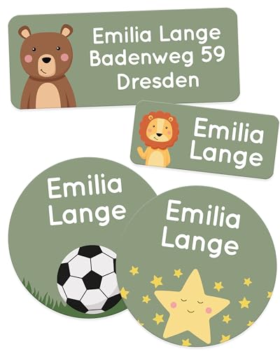 melu kids® Namensaufkleber Set für Kinder im Kindergarten (100 Stück) Namensschilder für Kleidung & Gegenstände, Wasserfest und in verschiedenen Größen - grün von MELU Kids