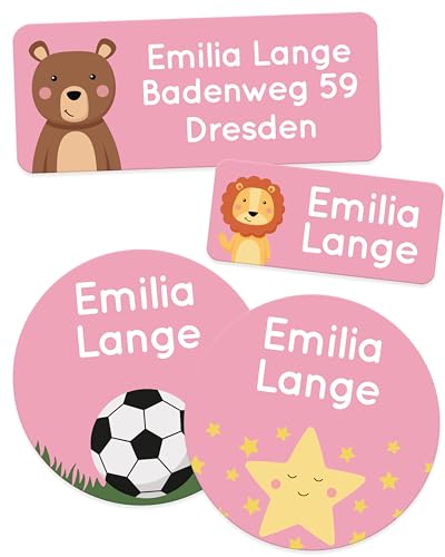 melu kids® Namensaufkleber Set für Kinder im Kindergarten (100 Stück) Namensschilder für Kleidung & Gegenstände, Wasserfest und in verschiedenen Größen - rosa von MELU Kids