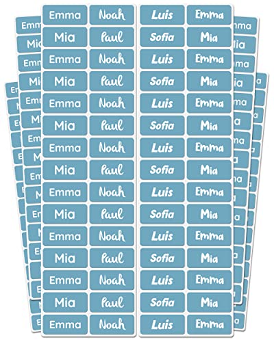melu kids® Namensschilder für Kleidung & Gegenstände (100 Stück, einfarbig) Kindergarten/Schule - Namensaufkleber Kinder Wasserfest und Personalisiert - blau von MELU Kids