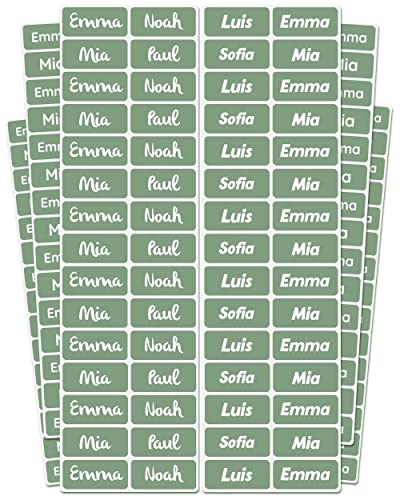 melu kids® Namensschilder für Kleidung & Gegenstände (100 Stück, einfarbig) Kindergarten/Schule - Namensaufkleber Kinder Wasserfest und Personalisiert - grün von MELU Kids