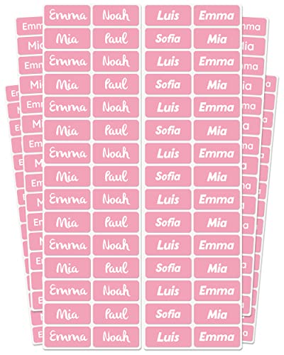 melu kids® Namensschilder für Kleidung & Gegenstände (100 Stück, einfarbig) Kindergarten/Schule - Namensaufkleber Kinder Wasserfest und Personalisiert - rosa von MELU Kids