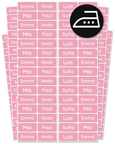 melu kids® Namensetiketten für Kleidung zum Aufbügeln (100 Stück) - Kinder Bügeletiketten mit Namen waschmaschinenfest und personalisiert - Rosa von MELU Kids