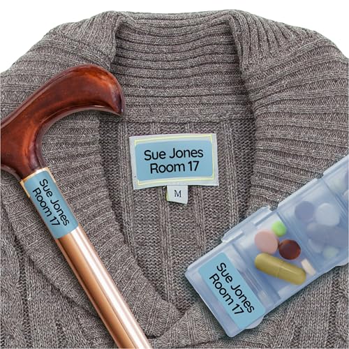 Wäscheetiketten für Pflegeheime & Altenheime (120 Stück, Blau) - Namensschilder für Kleidung und Gegenstände sind waschmaschinenfest, Personalisiert zum Aufkleben von MELU Kids