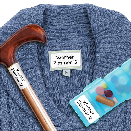 Wäscheetiketten für Pflegeheime & Altenheime (60 Stück, Weiß) - Namensschilder für Kleidung und Gegenstände sind waschmaschinenfest, Personalisiert zum Aufkleben von MELU Kids
