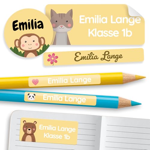 melu kids® Namensaufkleber Set für Kinder in der Schule (150 Stück) - Personalisierte Aufkleber mit Namen für Schulsachen - Wasserfest und in verschiedenen Größen - gelb von MELU Kids