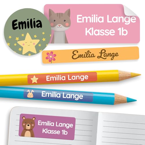 melu kids® Namensaufkleber Set für Kinder in der Schule (150 Stück) - Personalisierte Aufkleber mit Namen für Schulsachen - Wasserfest und in verschiedenen Größen - mix von MELU Kids