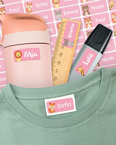 melu kids® Namensaufkleber für Kinder - Kleidung & Gegenstände (50 Stück) Kita/Schule - Namensschilder waschmaschinenfest und personalisiert (rosa) von MELU Kids