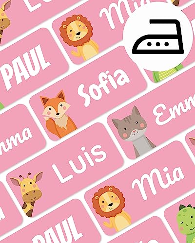 melu kids® Namensschilder für Kleidung zum Aufbügeln (100 Stück) - Kinder Bügeletiketten mit Namen waschmaschinenfest und personalisiert - Rosa von MELU Kids