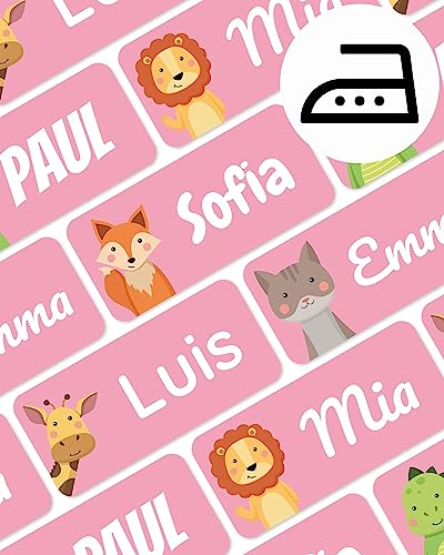 melu kids® Namensschilder für Kleidung zum Aufbügeln (120 Stück) - Kinder Bügeletiketten mit Namen waschmaschinenfest und personalisiert - Rosa von MELU Kids