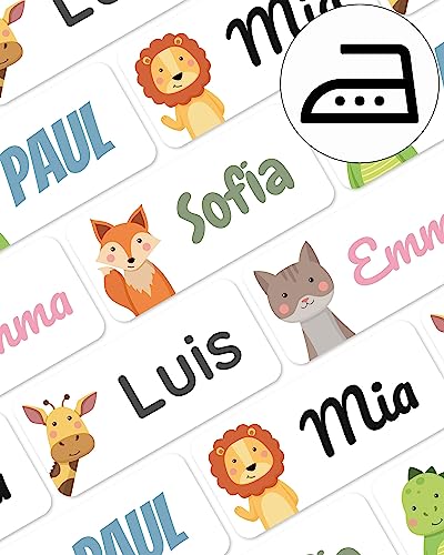 melu kids® Namensschilder für Kleidung zum Aufbügeln (100 Stück) - Kinder Bügeletiketten mit Namen waschmaschinenfest und personalisiert - Weiß von MELU Kids