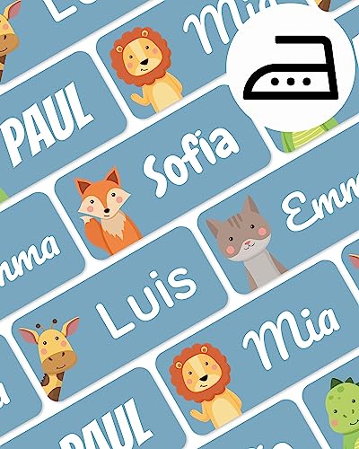melu kids® Namensschilder für Kleidung zum Aufbügeln (60 Stück) - Kinder Bügeletiketten mit Namen waschmaschinenfest und personalisiert - Blau von MELU Kids
