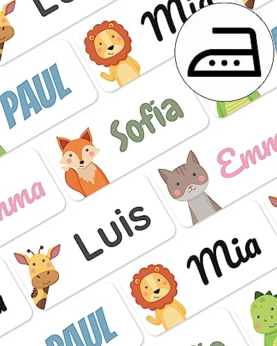 melu kids® Namensschilder für Kleidung zum Aufbügeln (60 Stück) - Kinder Bügeletiketten mit Namen waschmaschinenfest und personalisiert - Weiß von MELU Kids