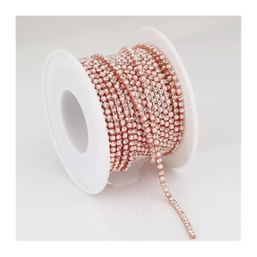 Strass-Applikation, 2 mm, 3 Yards, goldfarbene Perlen, Glas, dichte Kette, Besatz for Kleidung, Kristall(Rose Gold Crystal) von MELY