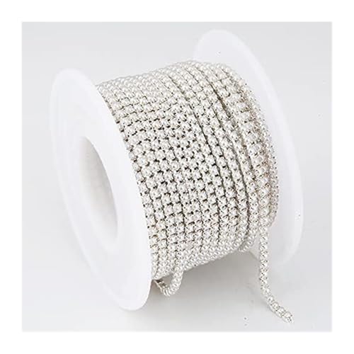 Strass-Applikation, 2 mm, 3 Yards, goldfarbene Perlen, Glas, dichte Kette, Besatz for Kleidung, Kristall(Sliver Pearl) von MELY