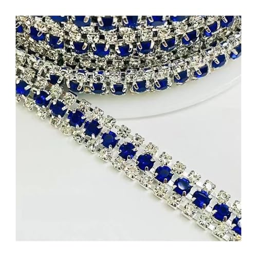 Strass-Applikation, 3 Reihen, 1 Yard, Glaskristall, for Aufnähen auf Diamantkleber, Ketten, Glitzerbesatz, kristallklar(Blue) von MELY