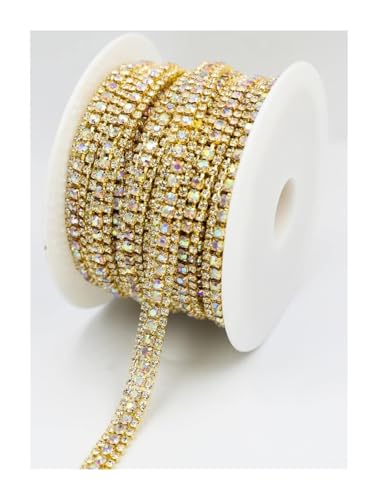 Strass-Applikation, 3 Reihen, 1 Yard, Glaskristall, for Aufnähen auf Diamantkleber, Ketten, Glitzerbesatz, kristallklar(Gold) von MELY
