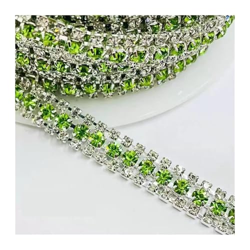 Strass-Applikation, 3 Reihen, 1 Yard, Glaskristall, for Aufnähen auf Diamantkleber, Ketten, Glitzerbesatz, kristallklar(Green) von MELY