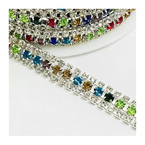 Strass-Applikation, 3 Reihen, 1 Yard, Glaskristall, for Aufnähen auf Diamantkleber, Ketten, Glitzerbesatz, kristallklar(Multi-colored) von MELY