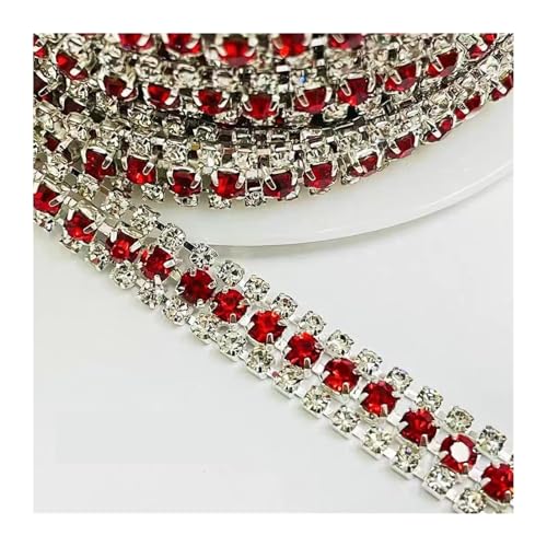 Strass-Applikation, 3 Reihen, 1 Yard, Glaskristall, for Aufnähen auf Diamantkleber, Ketten, Glitzerbesatz, kristallklar(Red) von MELY