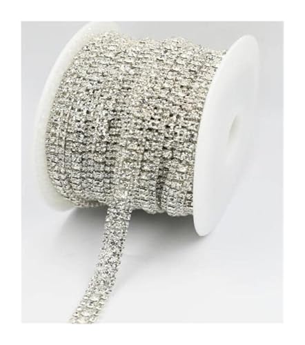 Strass-Applikation, 3 Reihen, 1 Yard, Glaskristall, for Aufnähen auf Diamantkleber, Ketten, Glitzerbesatz, kristallklar(Silver) von MELY