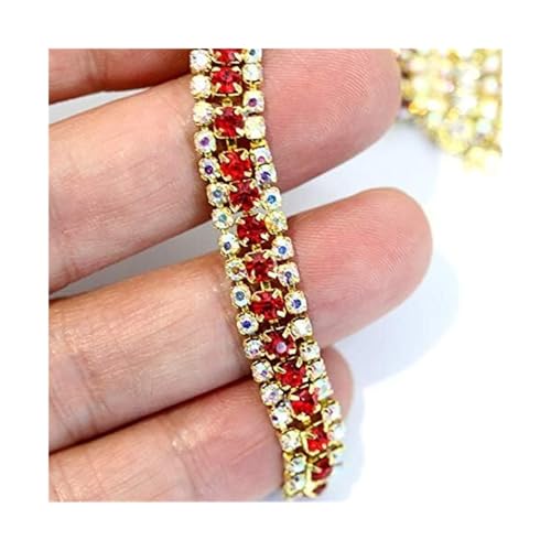 Strass-Applikation, Kristall-Aufnäher, DIY, 3 Reihen, 1 Yard, Mode-Accessoires(Red) von MELY