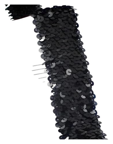 2/5/10 Meter 45 mm Pailletten-Gummiband, Spitzenbesatz, Stretchband, DIY, Tanzkleid, Kleidung, Dekoration, Applikation, Nähzubehör, elastisch for Nähen(Black,5METERS-45MM) von MEMEM