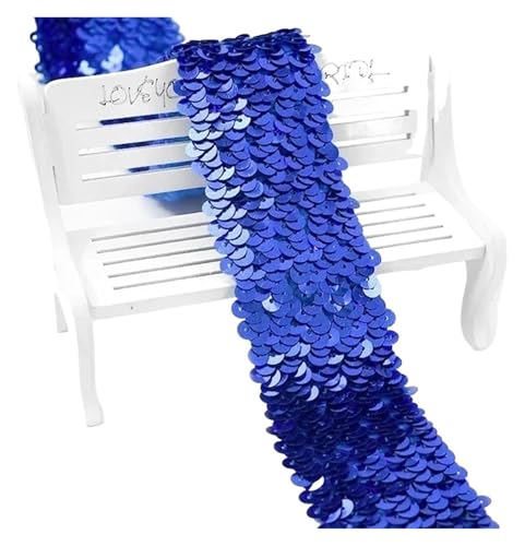 2/5/10 Meter 45 mm Pailletten-Gummiband, Spitzenbesatz, Stretchband, DIY, Tanzkleid, Kleidung, Dekoration, Applikation, Nähzubehör, elastisch for Nähen(Blue2,5METERS-45MM) von MEMEM